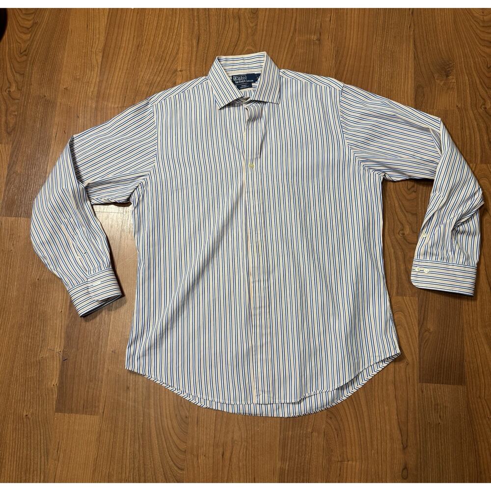 Polo Ralph Lauren Regent Custom Fit Striped Dress Shirt Blue 16.5 34/35 Cotton